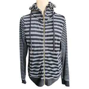 Calvin Klein Black & Gray Velour Striped Zip-up Cozy Track Jacket Women's S